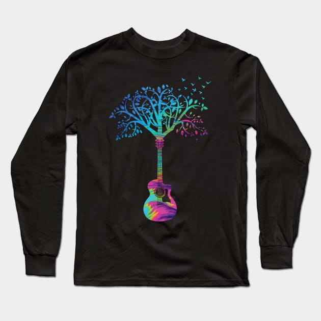 Acoustic Guitar Tree Abstract Texture Theme Long Sleeve T-Shirt by nightsworthy